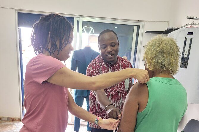 African custom clothing making experience with fabric tour - Workshop Stage: Measuring, Cutting, and Learning Basic Stitching