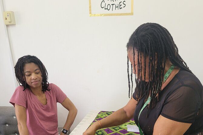 African custom clothing making experience with fabric tour - Snacking and Watching the Final Garment Take Shape